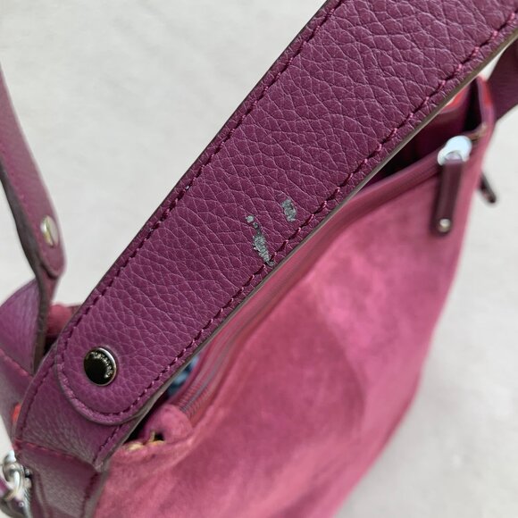 Tignanello Expandable Burgundy Genuine Suede Shoulder Bag - Picture 14 of 16